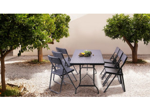Стіл Форд та 6 стільців Морган пластик Rattan Black